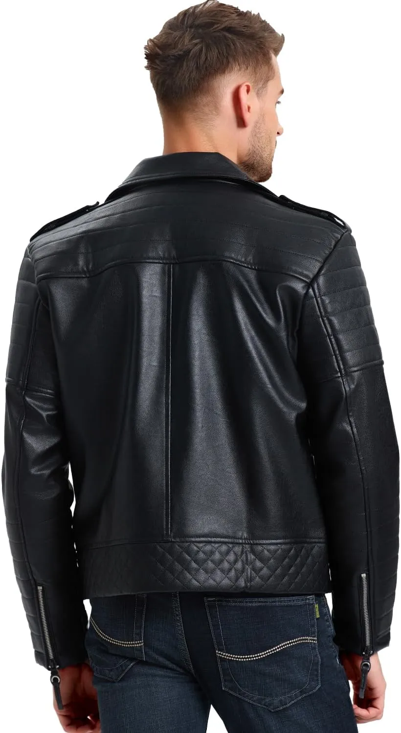 WULFUL Men's Leather Jackets, Faux Bomber Jacket for Men Motorcycle Lapel Asymmetric Zip-Up Slim Fit Biker Coat