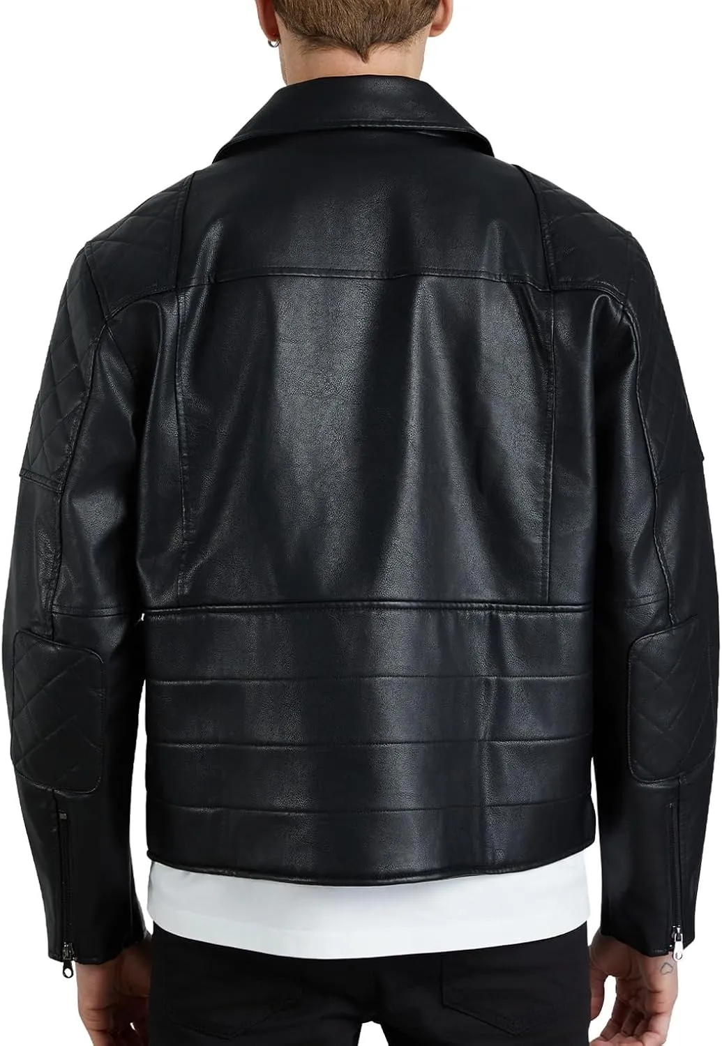 WULFUL Men's Leather Jackets, Faux Bomber Jacket for Men Motorcycle Lapel Asymmetric Zip-Up Slim Fit Biker Coat