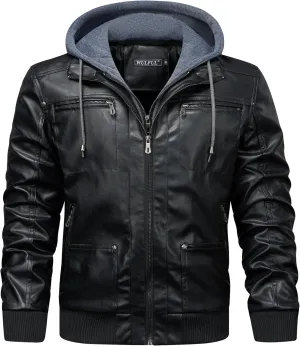 WULFUL Men's Leather Jackets, Faux Leather Jacket for Men Lapel Zip-Up Slim Fit Coat