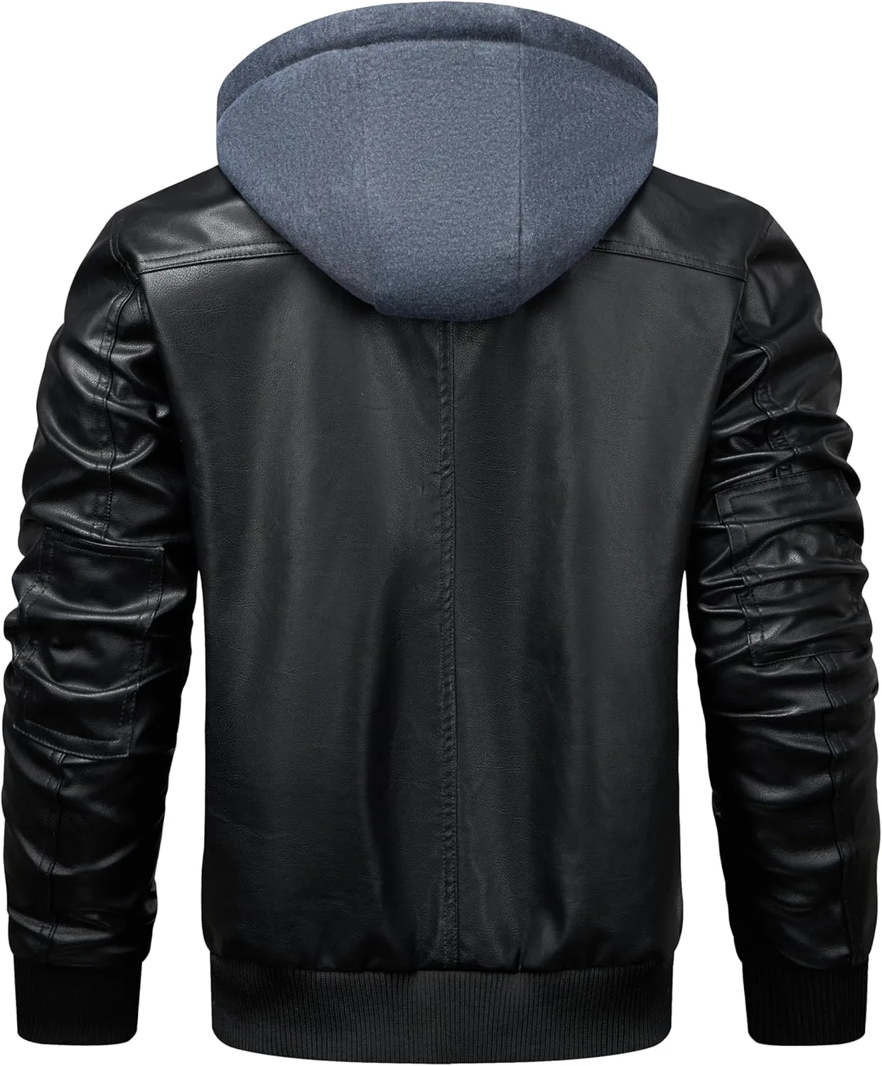 WULFUL Men's Leather Jackets, Faux Leather Jacket for Men Lapel Zip-Up Slim Fit Coat