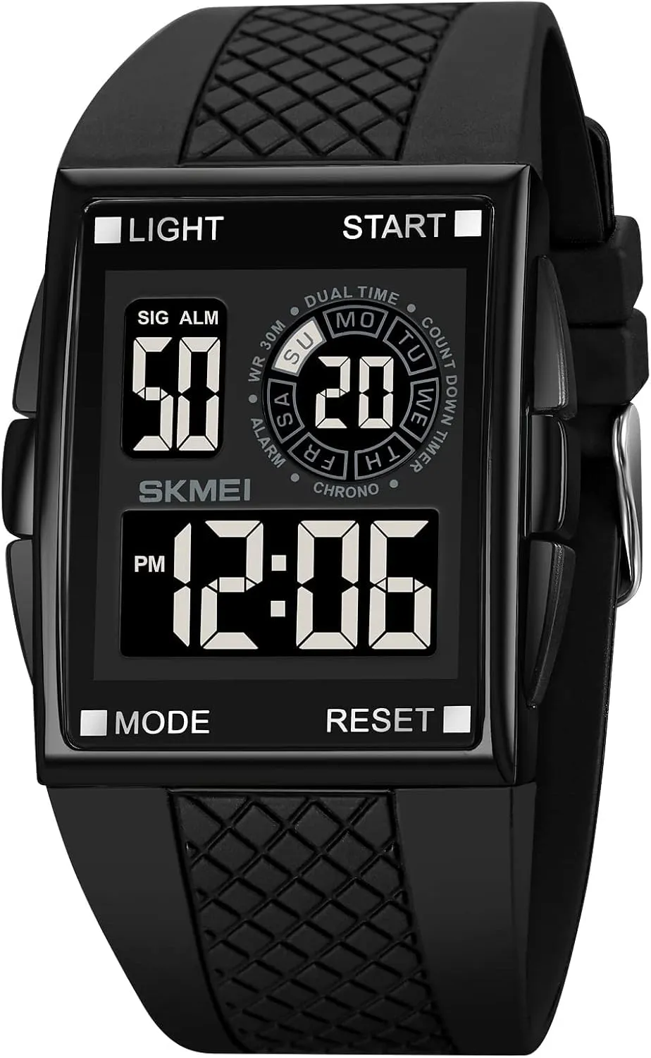 XCZAP Men's Luminous Square Digital Sports Watch Waterproof Countdown Multi-Function Watch