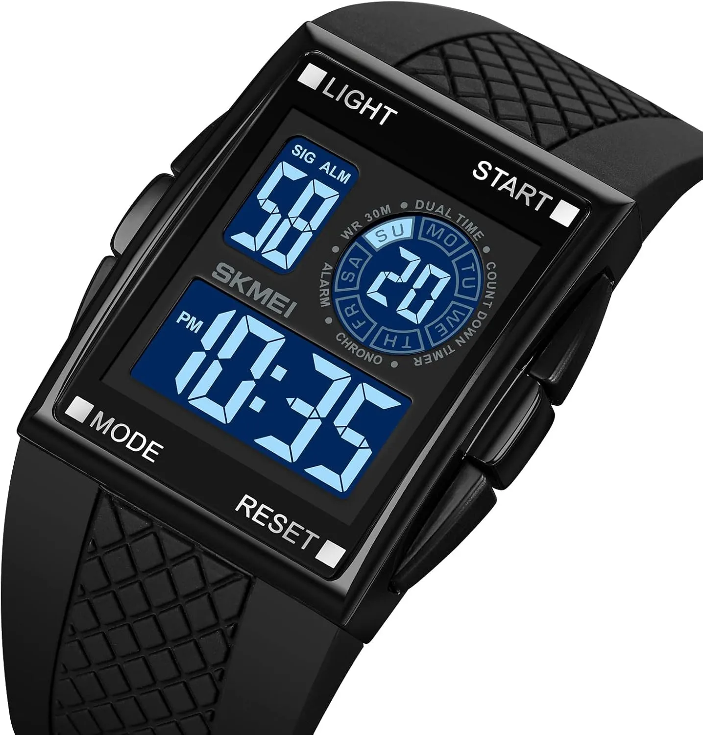 XCZAP Men's Luminous Square Digital Sports Watch Waterproof Countdown Multi-Function Watch