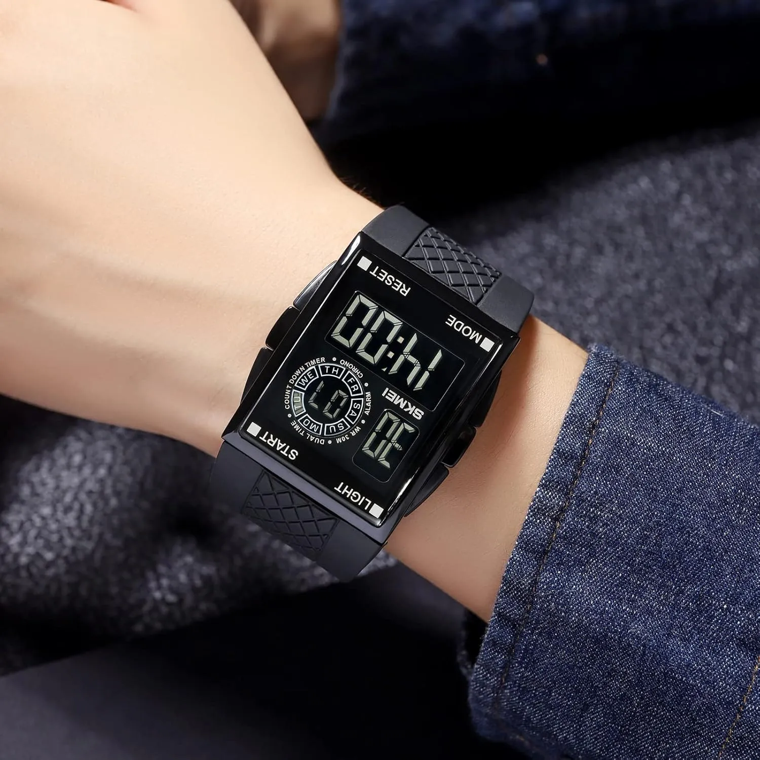 XCZAP Men's Luminous Square Digital Sports Watch Waterproof Countdown Multi-Function Watch