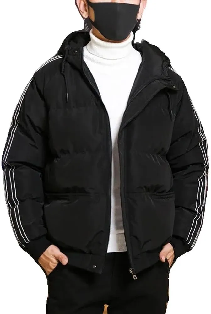 Xingfenly Winter Jackets for Men Casual Cotton Coat Padded Clothes Solid with Warm Black Windrproof Man Coats