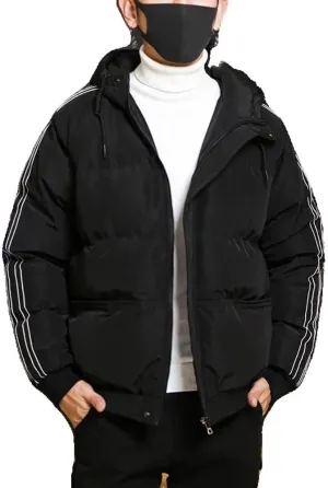 Xingfenly Winter Jackets for Men Casual Cotton Coat Padded Clothes Solid with Warm Black Windrproof Man Coats