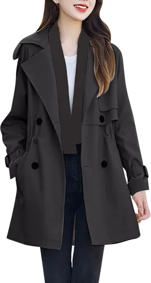 XUNRYAN Girls Classic Trench Coat Long Jackets Notch Lapel Button Double-Breasted Peacoat Trendy Coats Casual Outwear Pockets