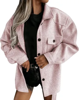 XUNRYAN Womens Trench Coat Fashion Shacket Jackets Wool-Blend Casual Button Shirt Blouse Jacket Trendy Peacoat Overcoat
