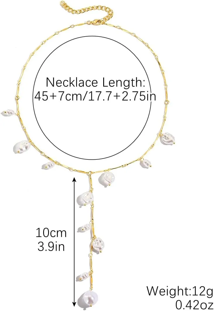 Y2k Big Pearl Chunky Necklace for Women Boho Irregular Baroque Pearl Y Pendant Necklaces Dainty Statement Jewelry