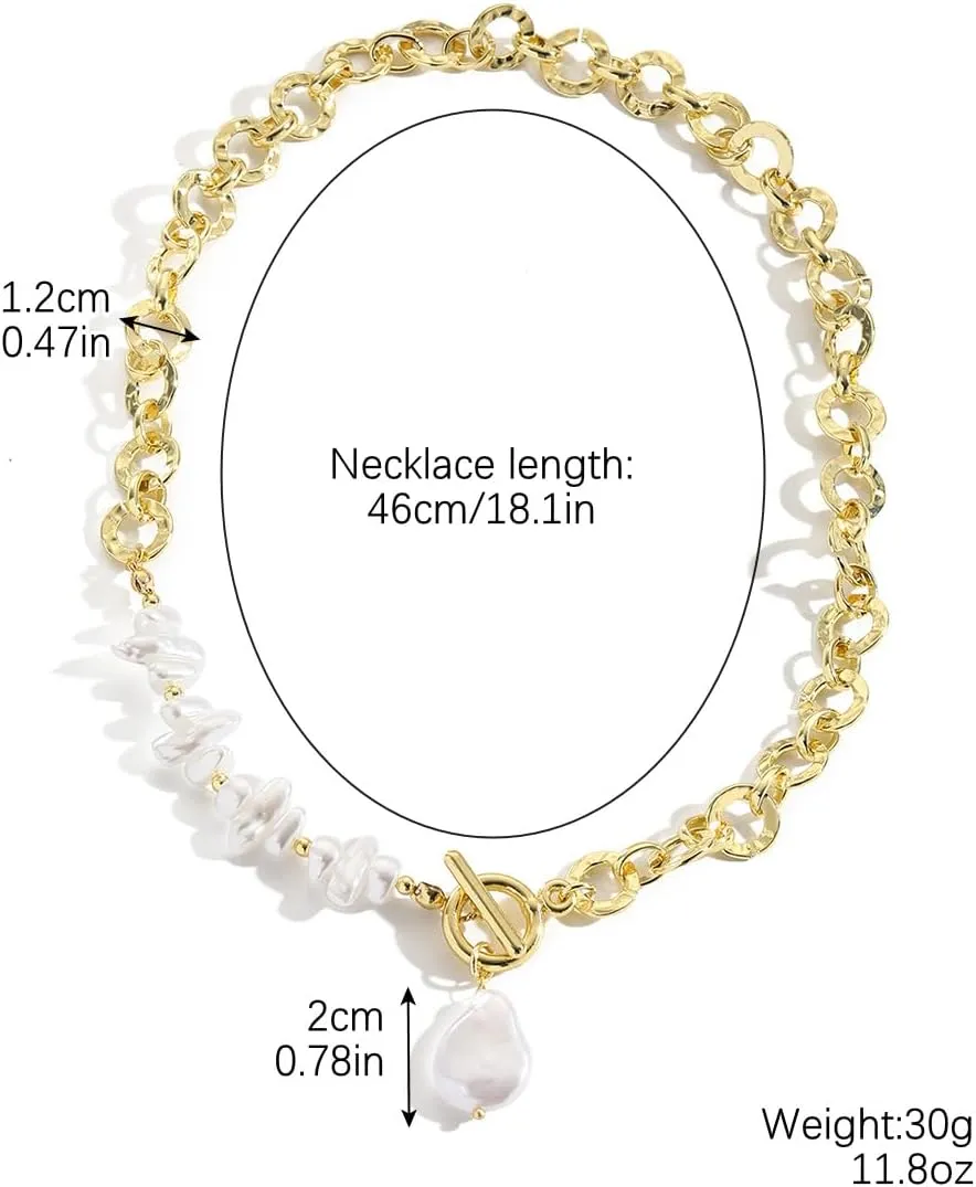 Y2k Big Pearl Chunky Necklace for Women Boho Irregular Baroque Pearl Y Pendant Necklaces Dainty Statement Jewelry