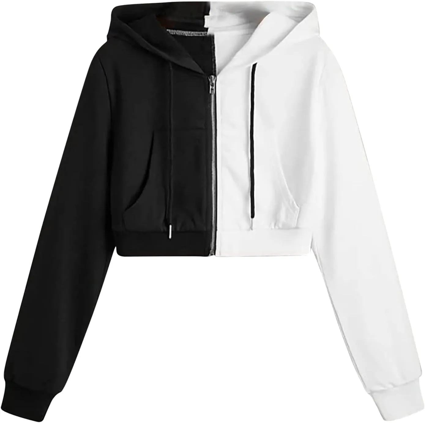 Y2K Sweatshirt Women Casual Women's Cropped Hoodies Classic Black White Color Block Crop Tops Trendy Zipper Long Sleeve Sweatshirt Navy Fall Sweatshirt