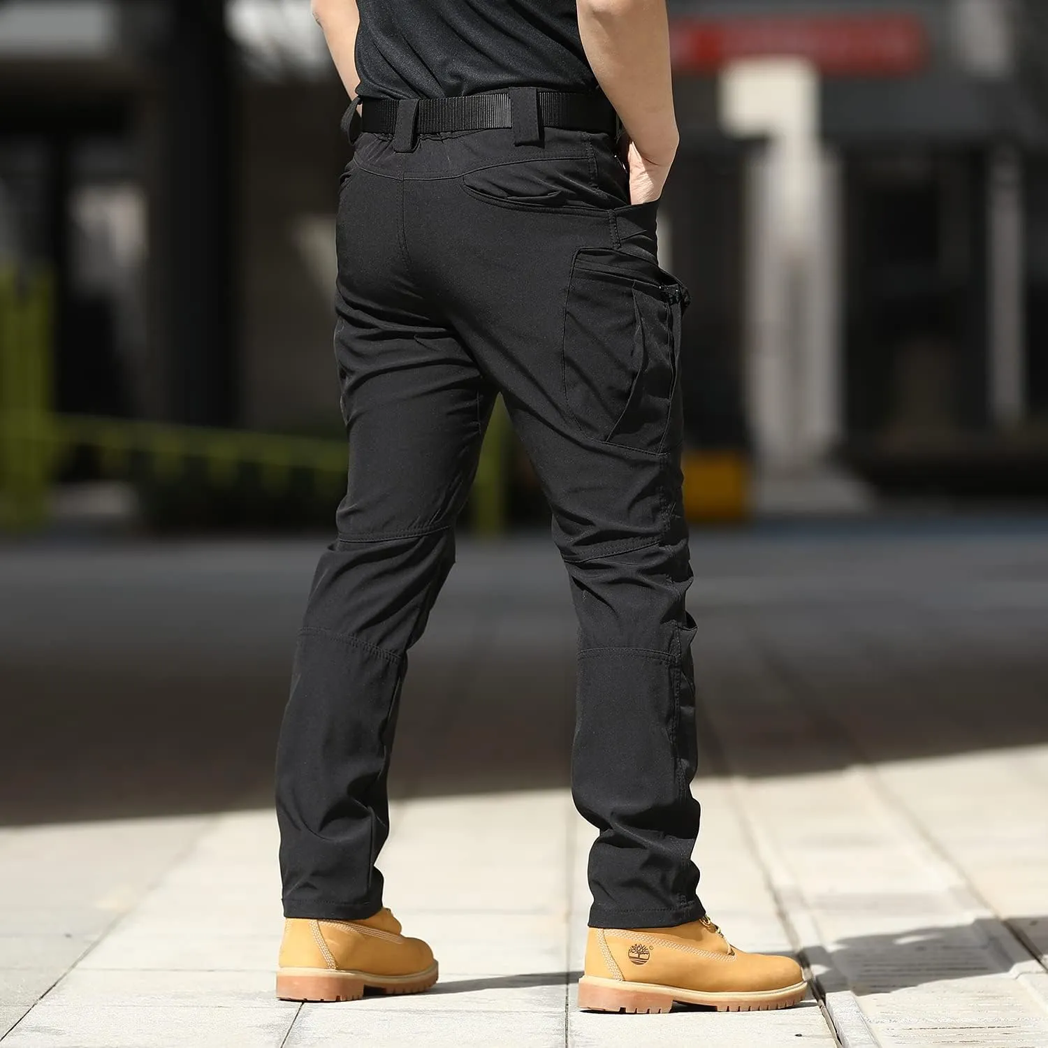 YAXHWIV Men's Flex Ripstop Tactical Pants Lightweight Hiking Casual Cargo Pants Multi Pockets Water Resistant(No Belt)
