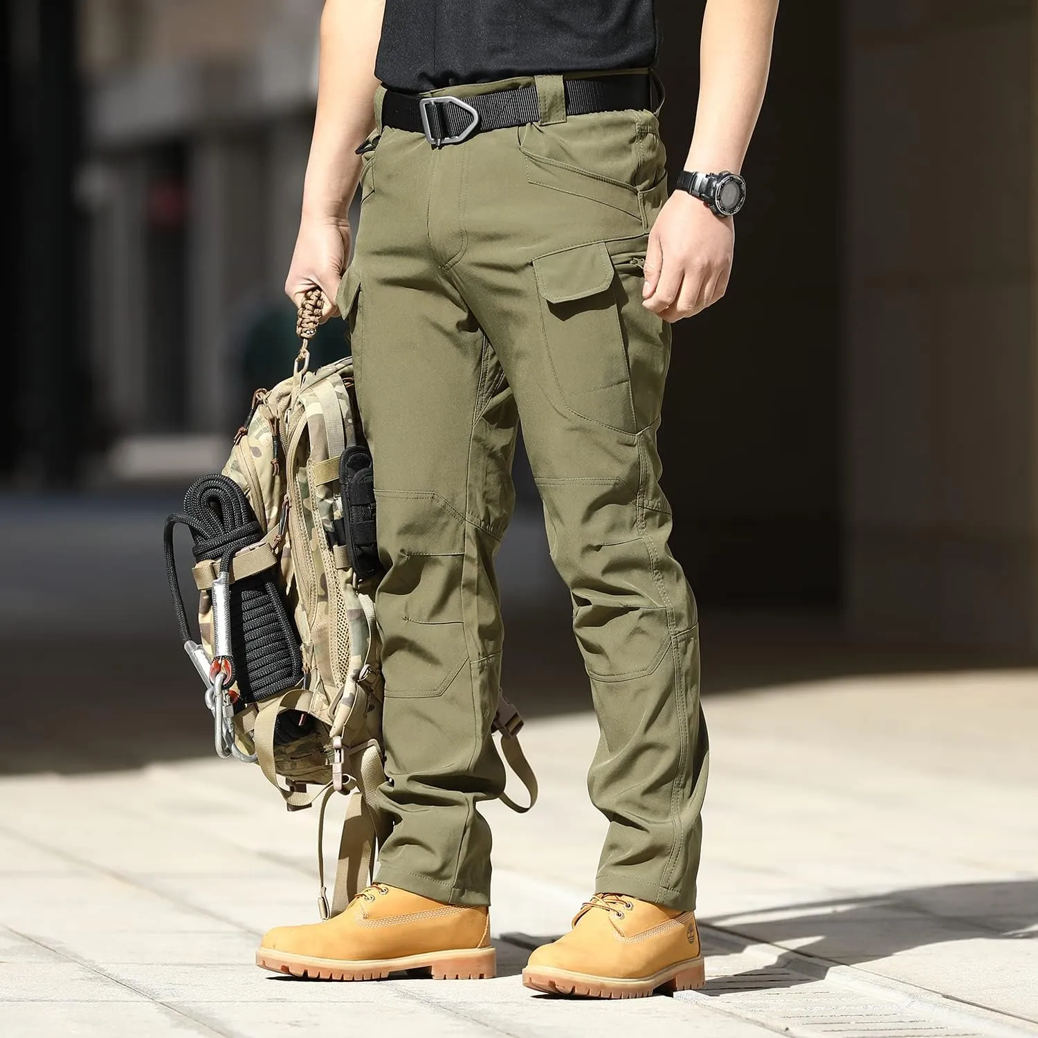 YAXHWIV Men's Flex Ripstop Tactical Pants Lightweight Hiking Casual Cargo Pants Multi Pockets Water Resistant(No Belt)