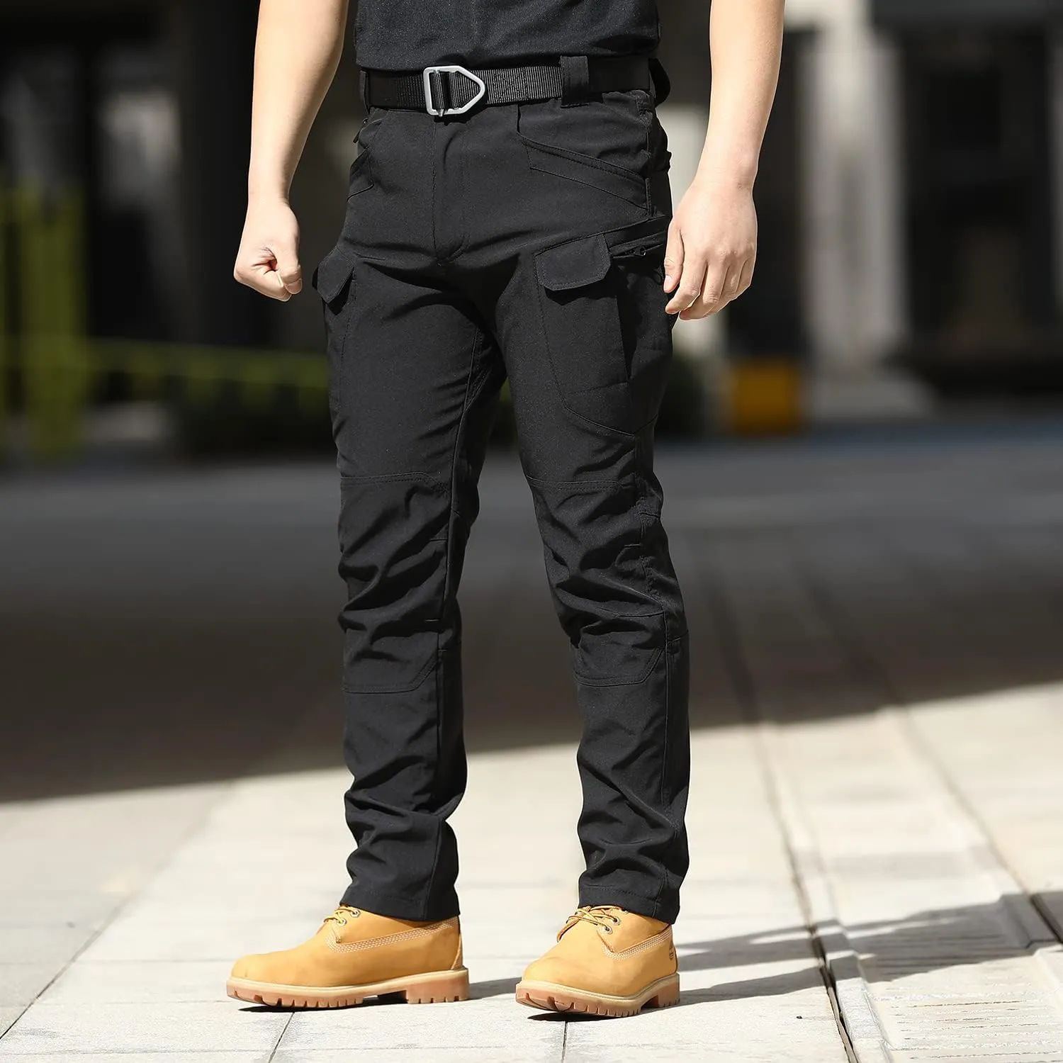 YAXHWIV Men's Flex Ripstop Tactical Pants Lightweight Hiking Casual Cargo Pants Multi Pockets Water Resistant(No Belt)