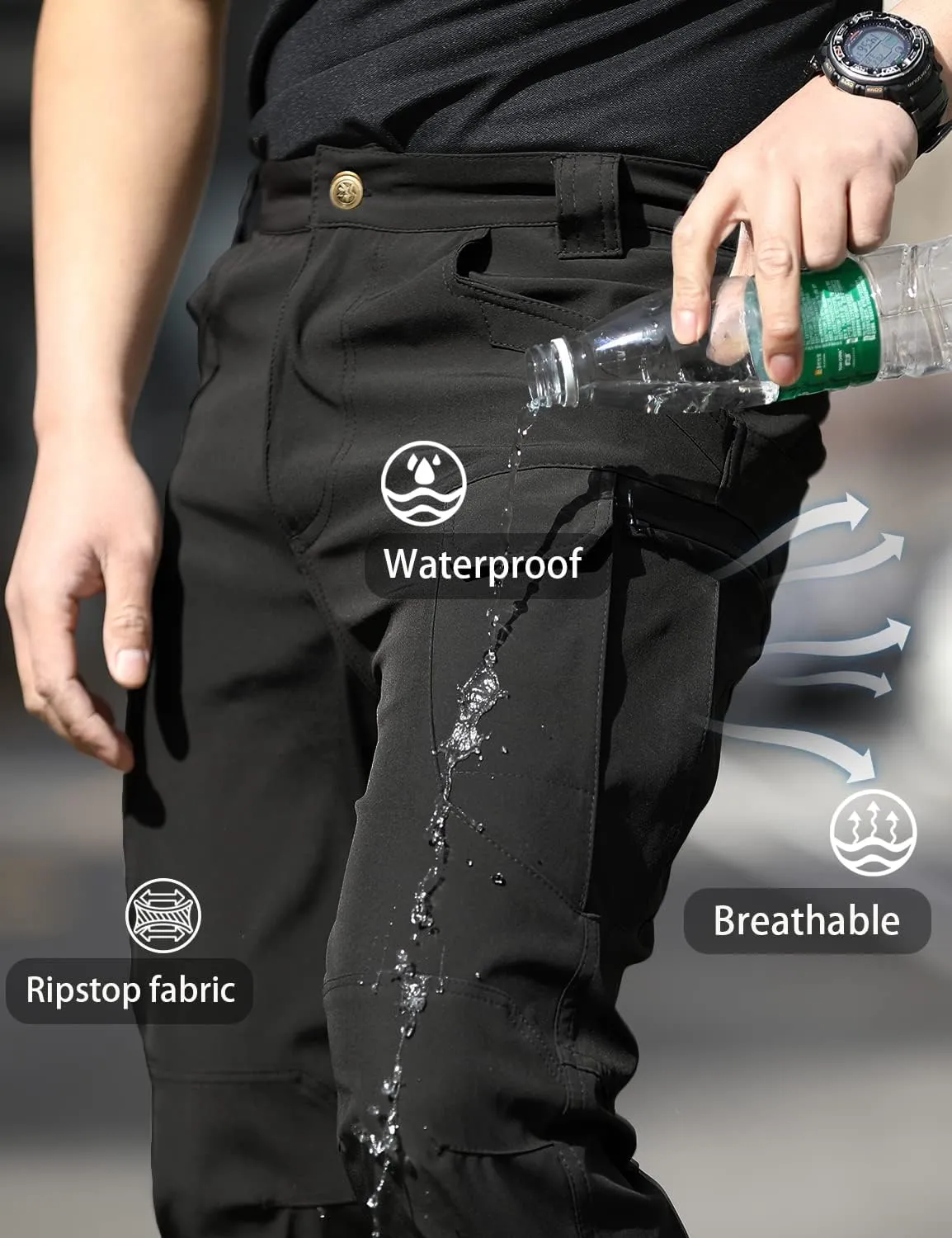 YAXHWIV Men's Flex Ripstop Tactical Pants Lightweight Hiking Casual Cargo Pants Multi Pockets Water Resistant(No Belt)