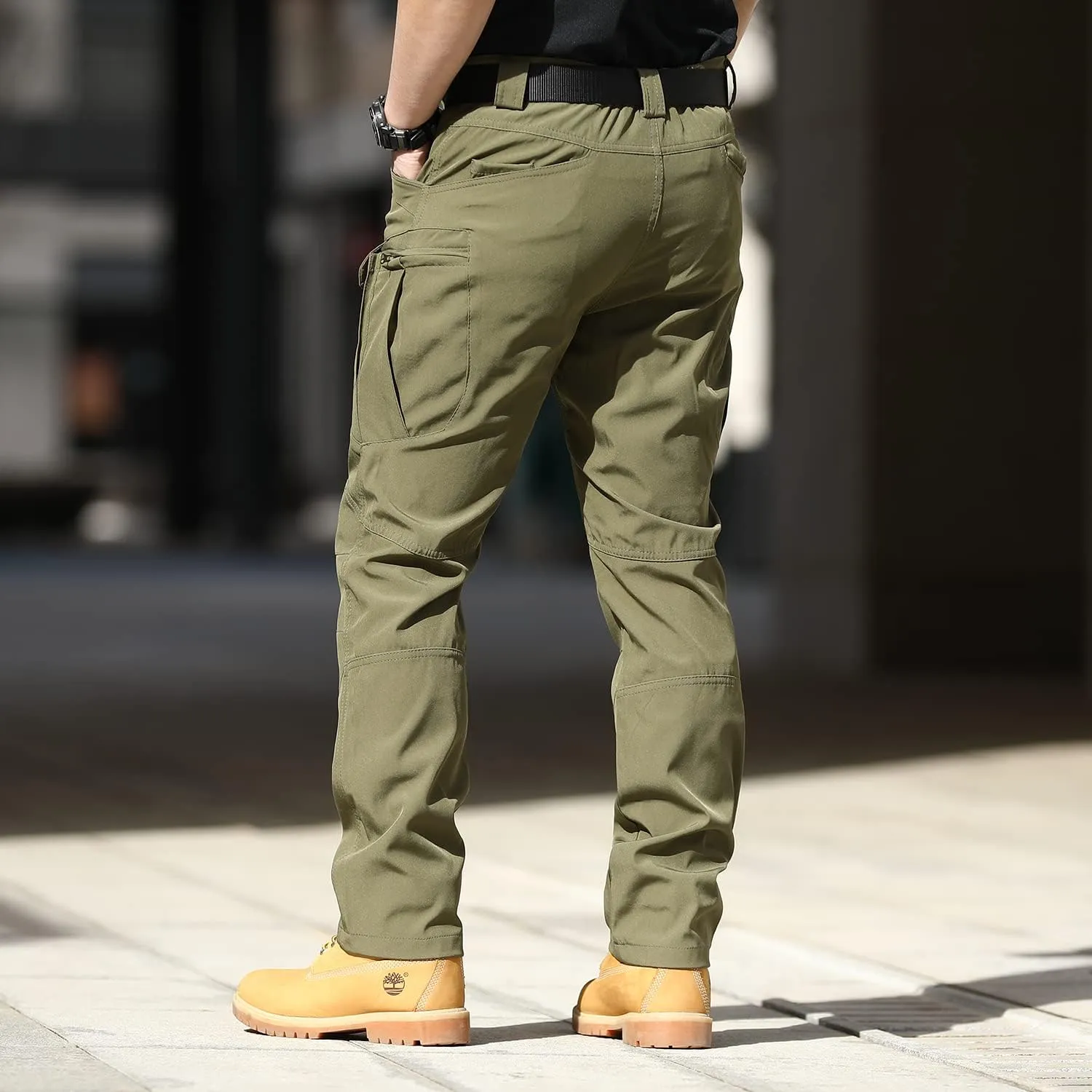 YAXHWIV Men's Flex Ripstop Tactical Pants Lightweight Hiking Casual Cargo Pants Multi Pockets Water Resistant(No Belt)
