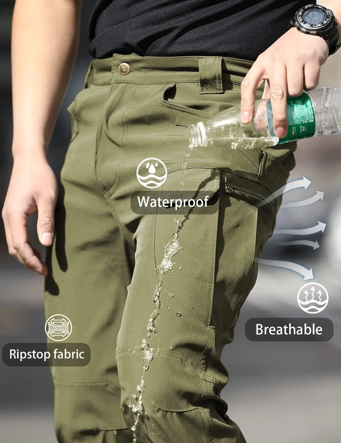 YAXHWIV Men's Flex Ripstop Tactical Pants Lightweight Hiking Casual Cargo Pants Multi Pockets Water Resistant(No Belt)