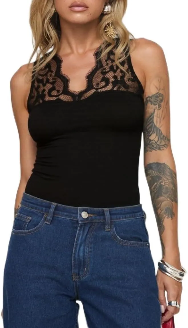 YOINS Women Camis Shirts Tanks Top Basic Sexy V Neck Sleeveless Sliming Lace Details Vest