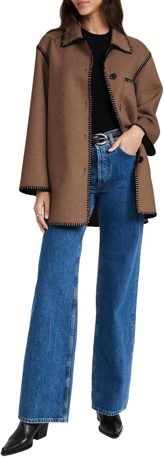 Yousify Women's Fall Winter Jackets 2024 Trendy Warm Mid Length Wool Pea Coat Casual Lapel Plus Size Jackets