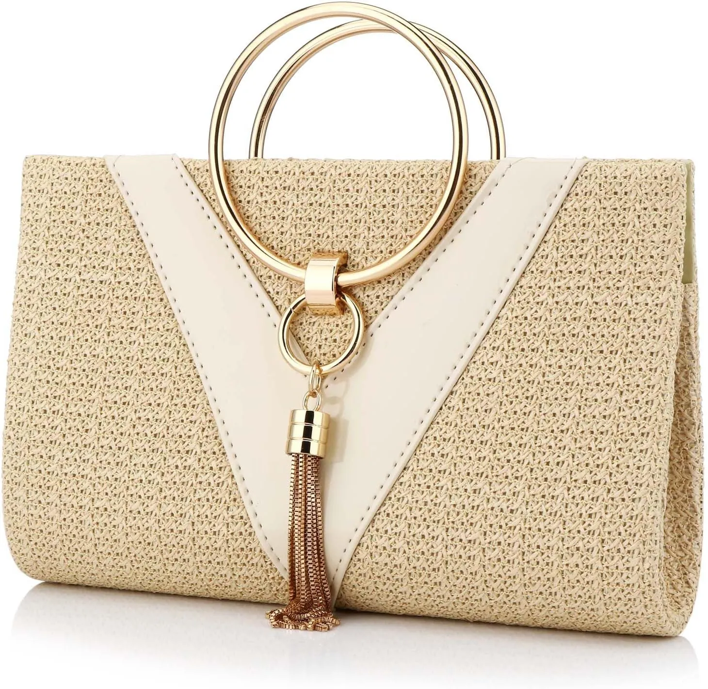 YYW Summer Beach Straw Evening Bag,Straw Clutch Purse Straw Handbag Shoulder Bag Top-handle Bag