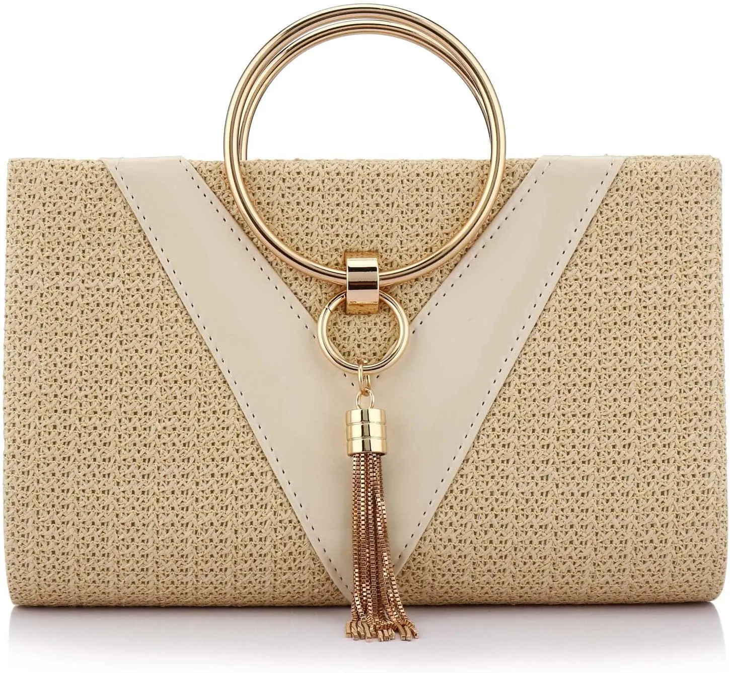 YYW Summer Beach Straw Evening Bag,Straw Clutch Purse Straw Handbag Shoulder Bag Top-handle Bag