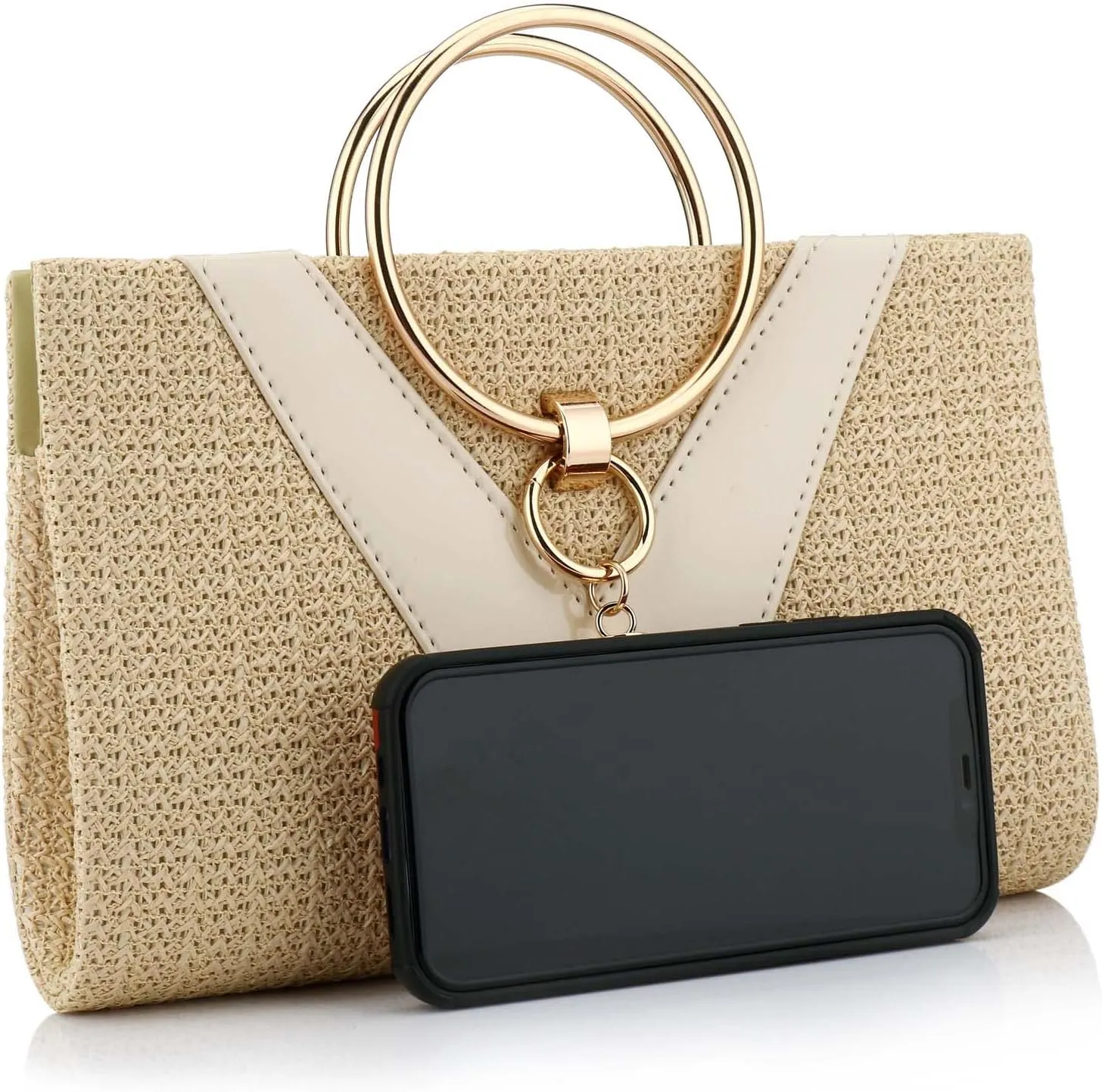 YYW Summer Beach Straw Evening Bag,Straw Clutch Purse Straw Handbag Shoulder Bag Top-handle Bag