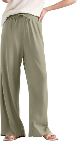 ZEFOTIM Wide Leg Lounge Pants for Women Drawstring High Waisted Pants Solid Color Lounge Trouser with Pocket