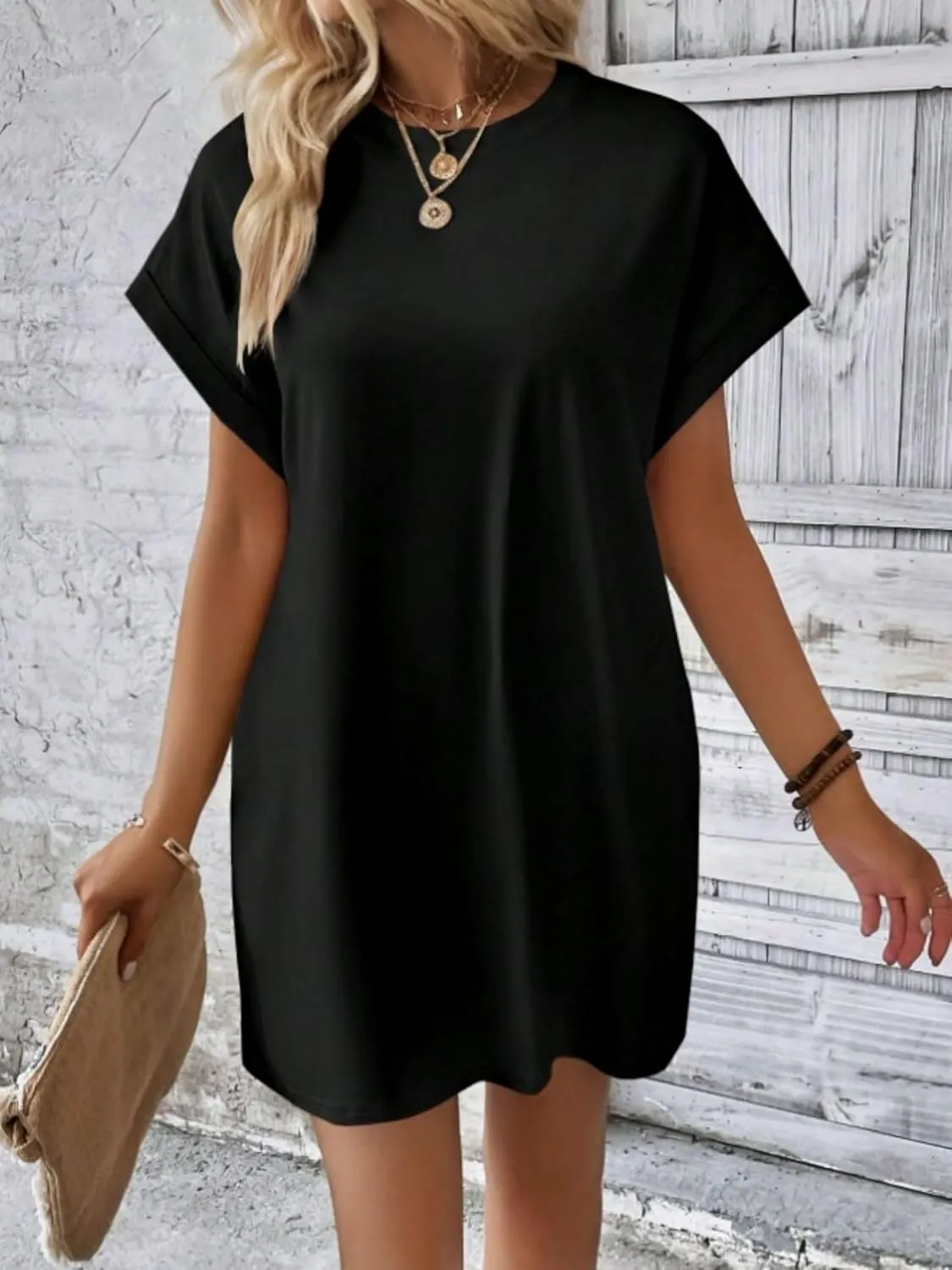 ZWRXW T Shirt Dresses for Women 2024 Summer Short Sleeve Tunic Dress Casual Flowy Swing Dress Baggy House Dress with Pockets