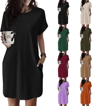 ZWRXW T Shirt Dresses for Women 2024 Summer Short Sleeve Tunic Dress Casual Flowy Swing Dress Baggy House Dress with Pockets